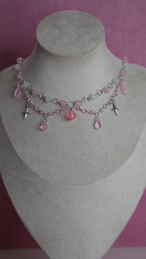Silver and Pink Dice Necklace