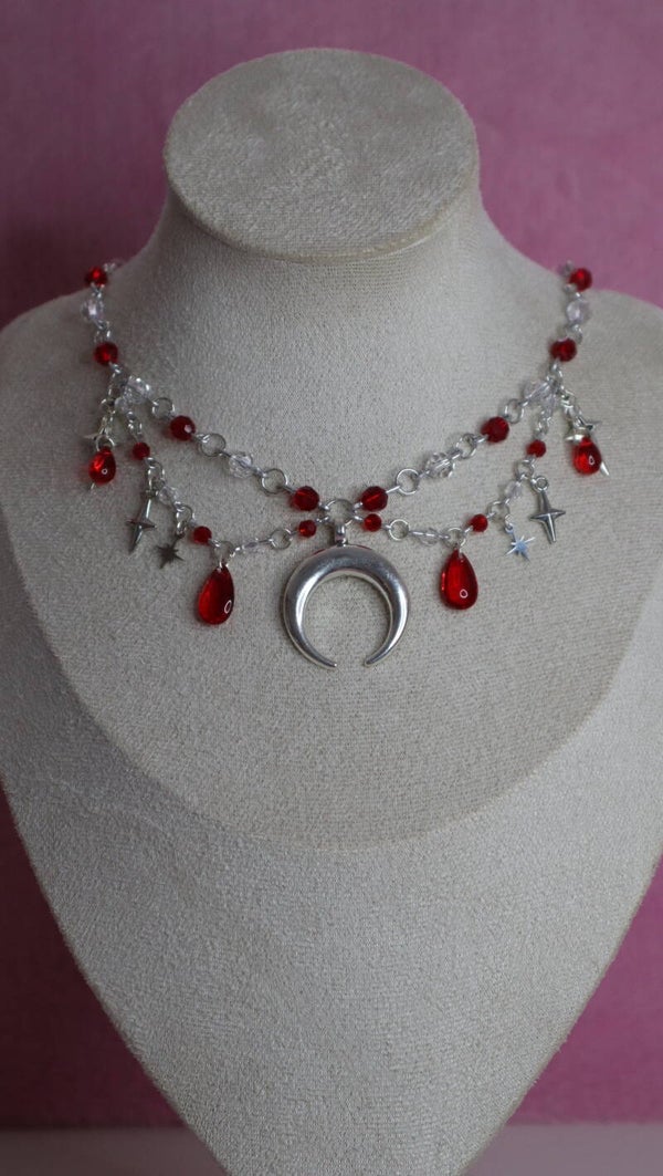 Silver and Red Moon Necklace