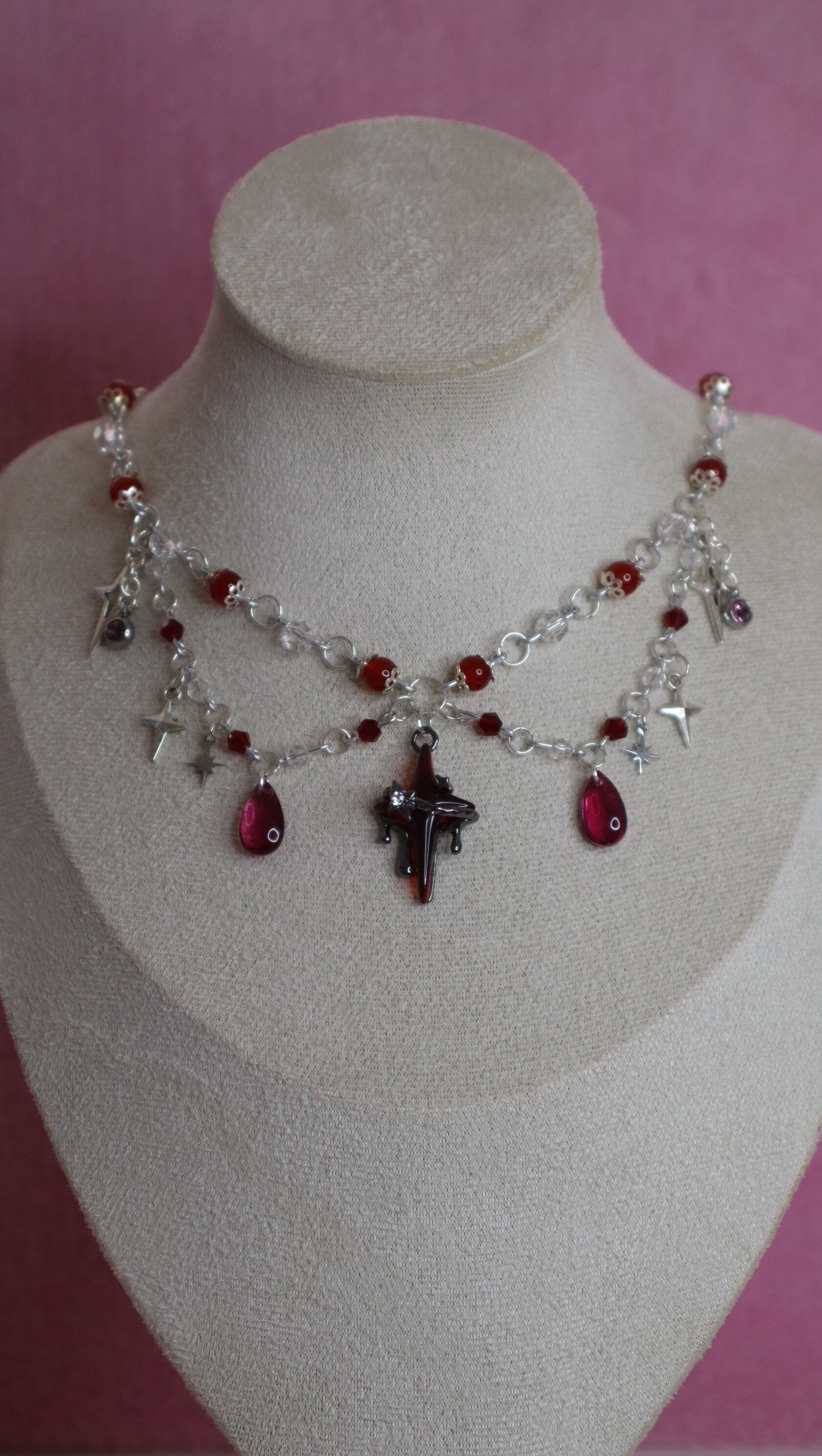 Silver and Red Cross Necklace