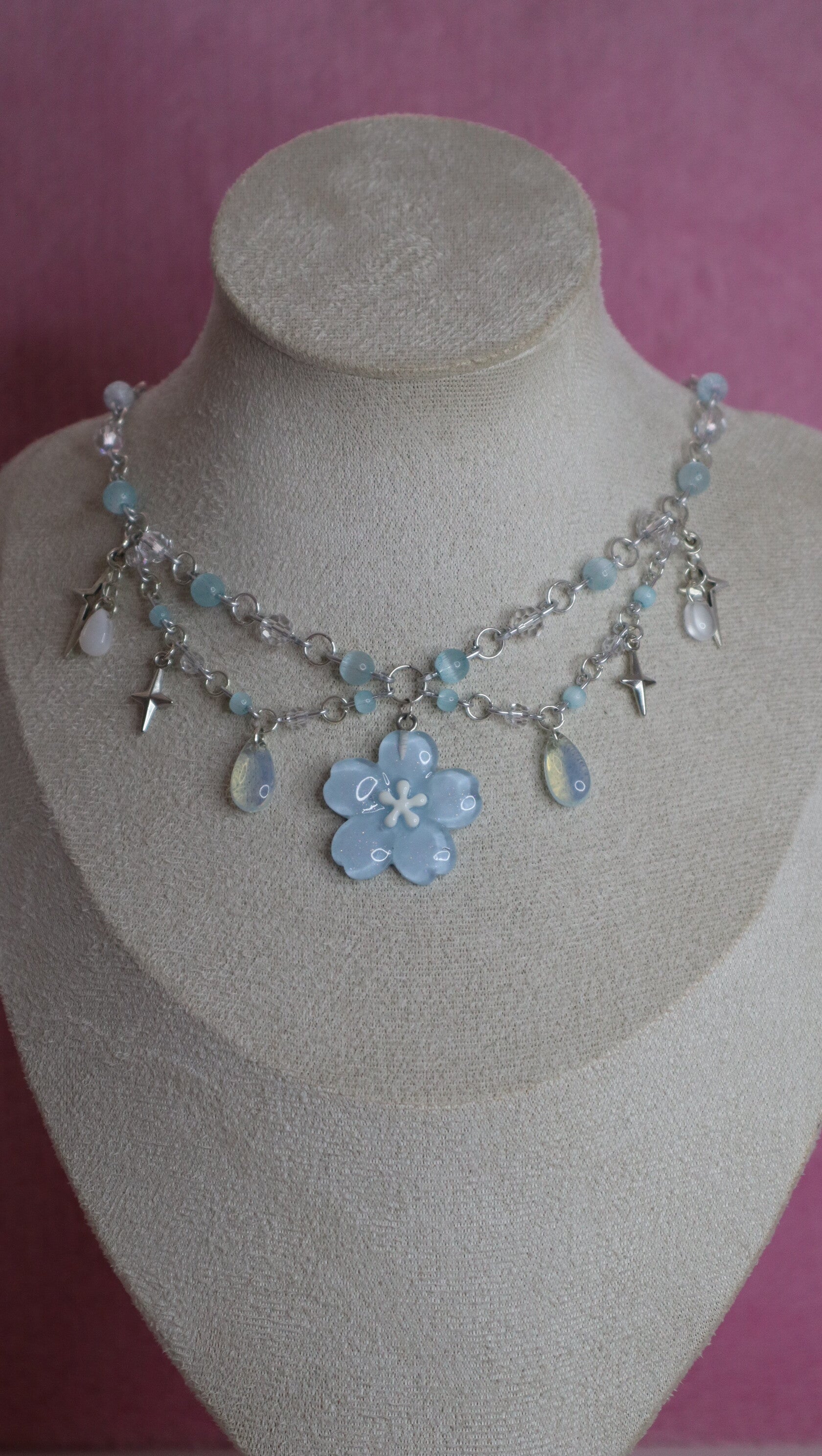 Silver and Blue Flower Necklace