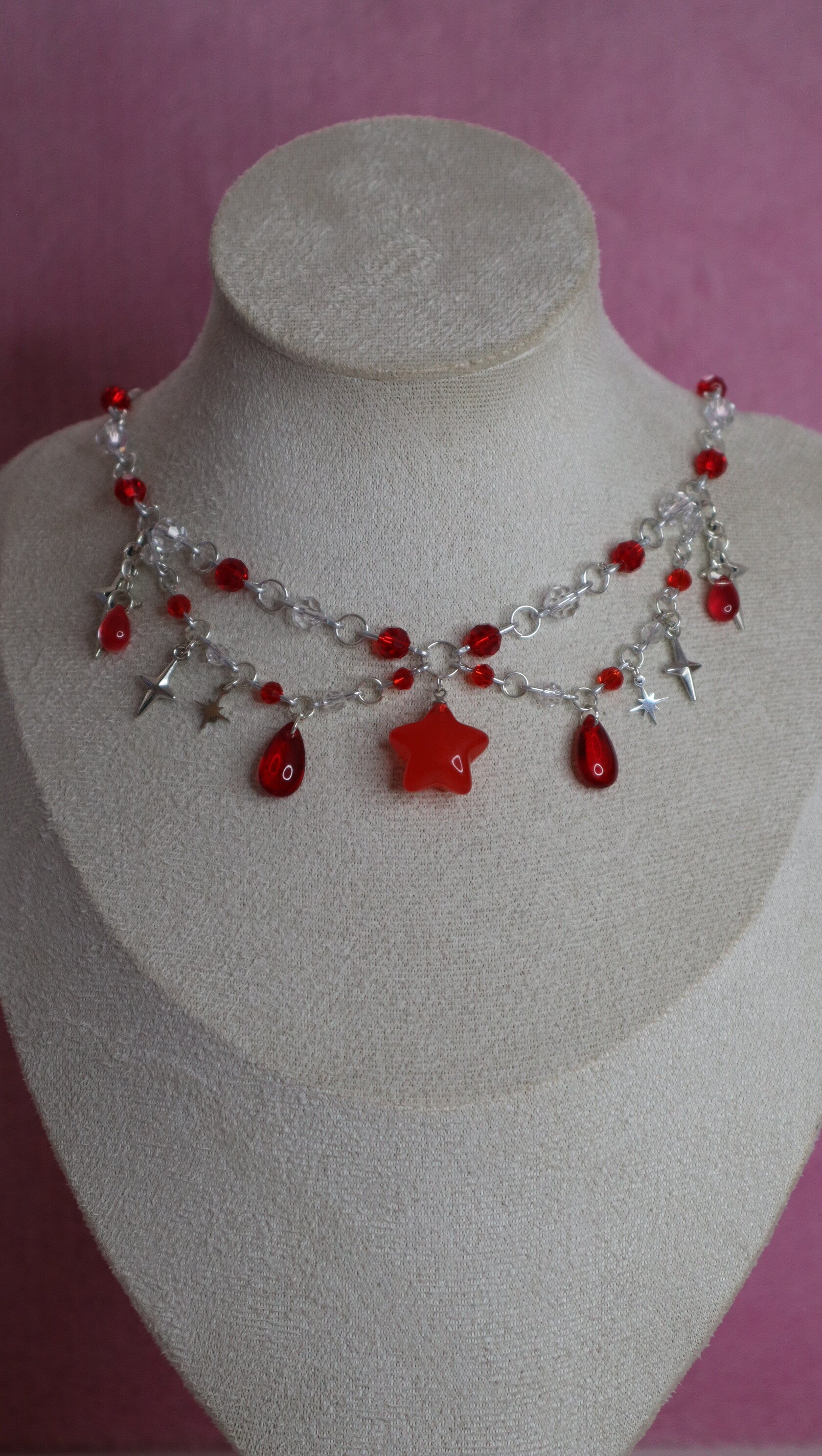 Silver and Red Star Necklace
