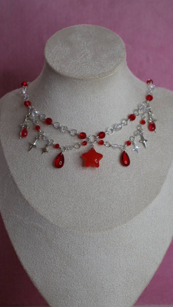 Silver and Red Star Necklace