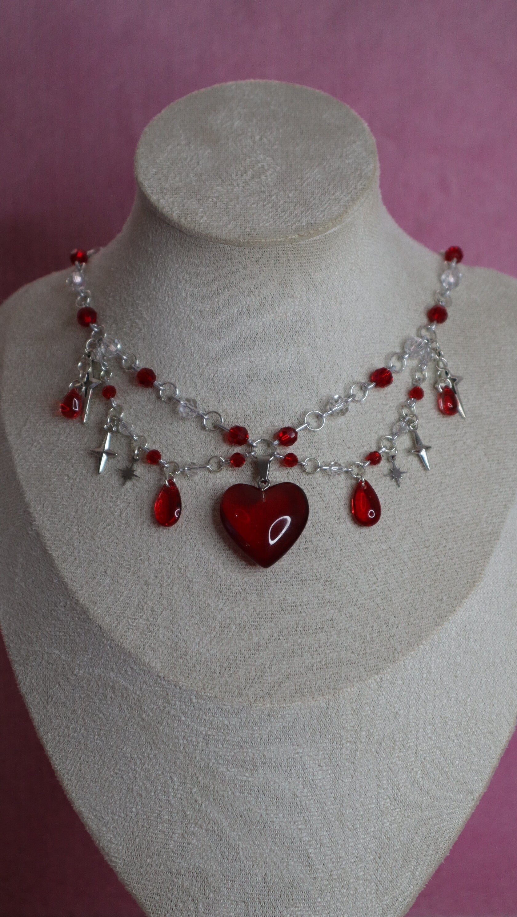 Silver and Red Heart Necklace