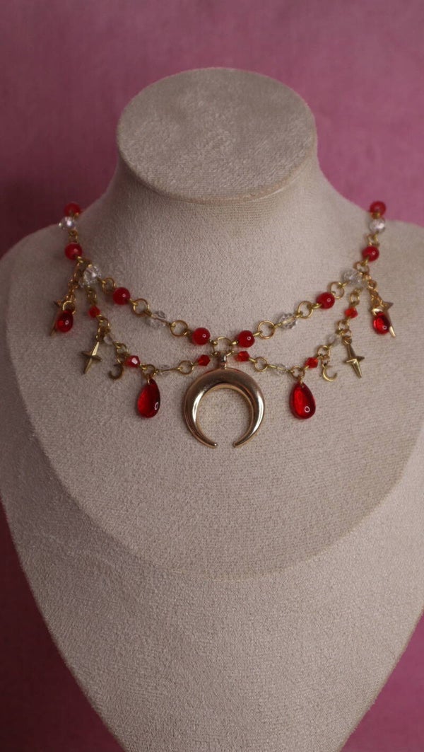 Gold and Red Moon Necklace