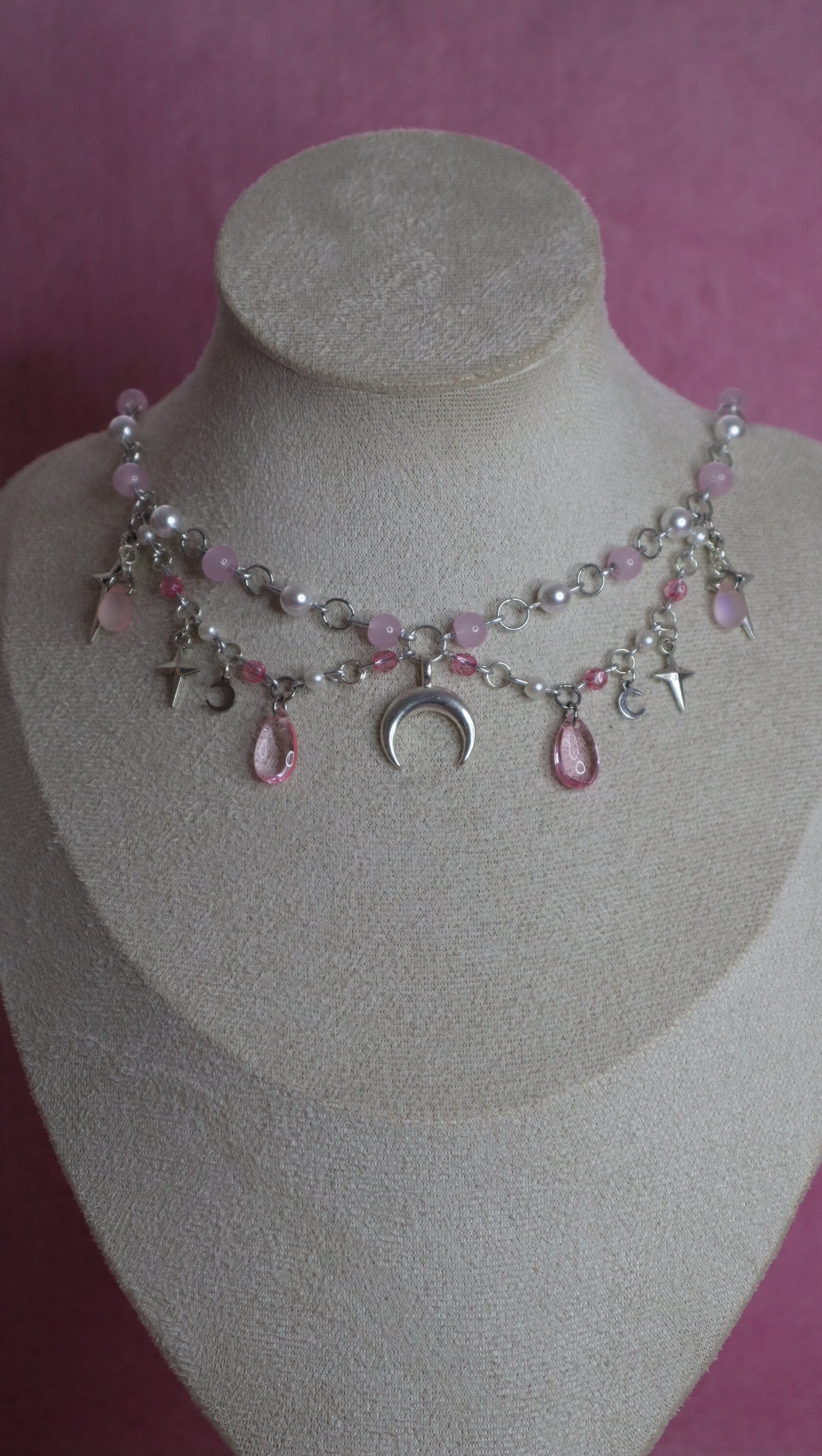 Silver and Pink Moon Necklace
