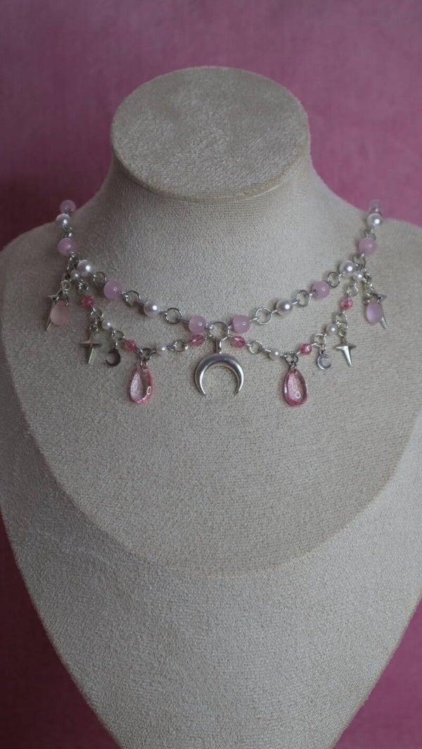 Silver and Pink Moon Necklace