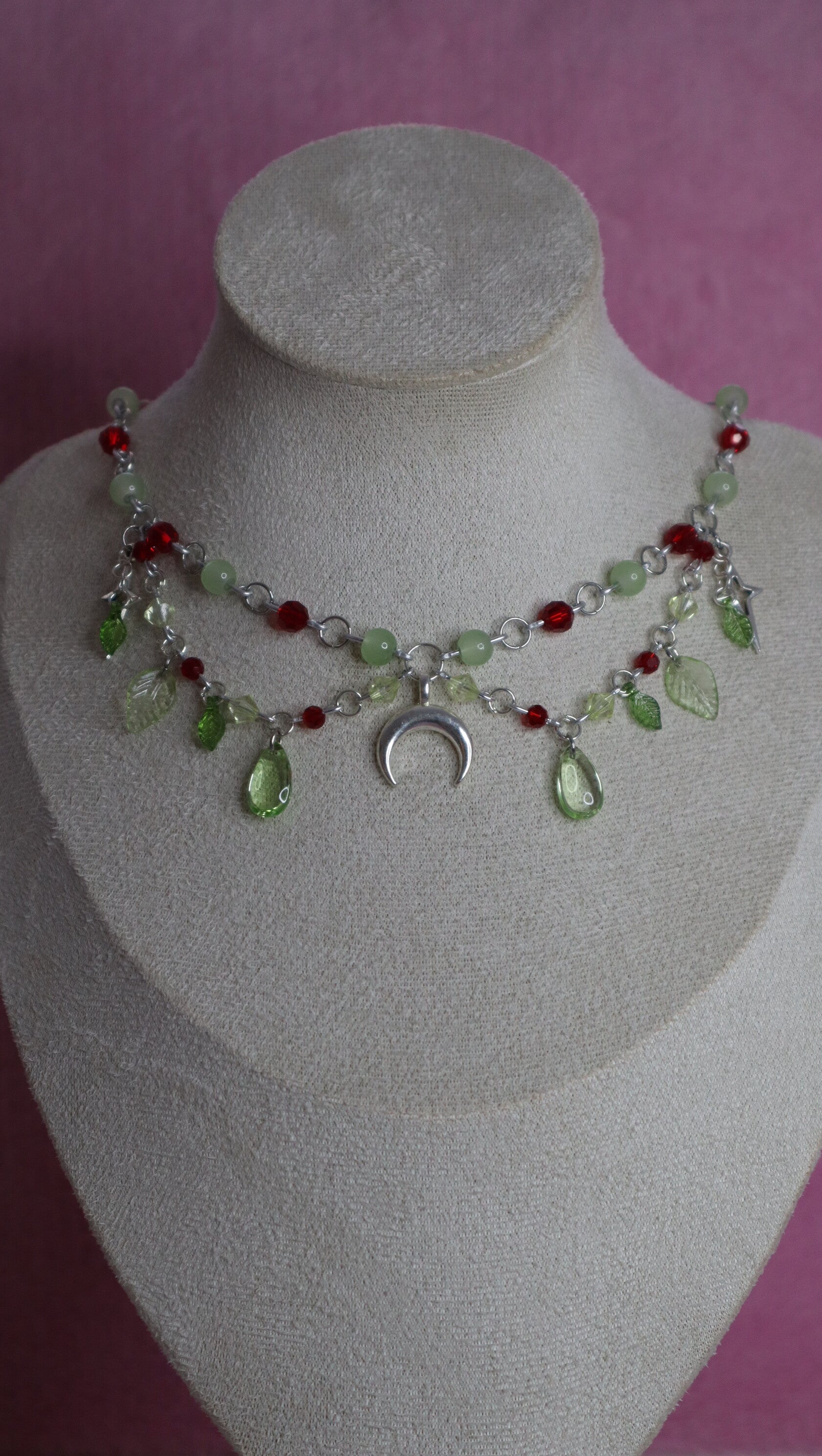 Silver Red and Green Necklace