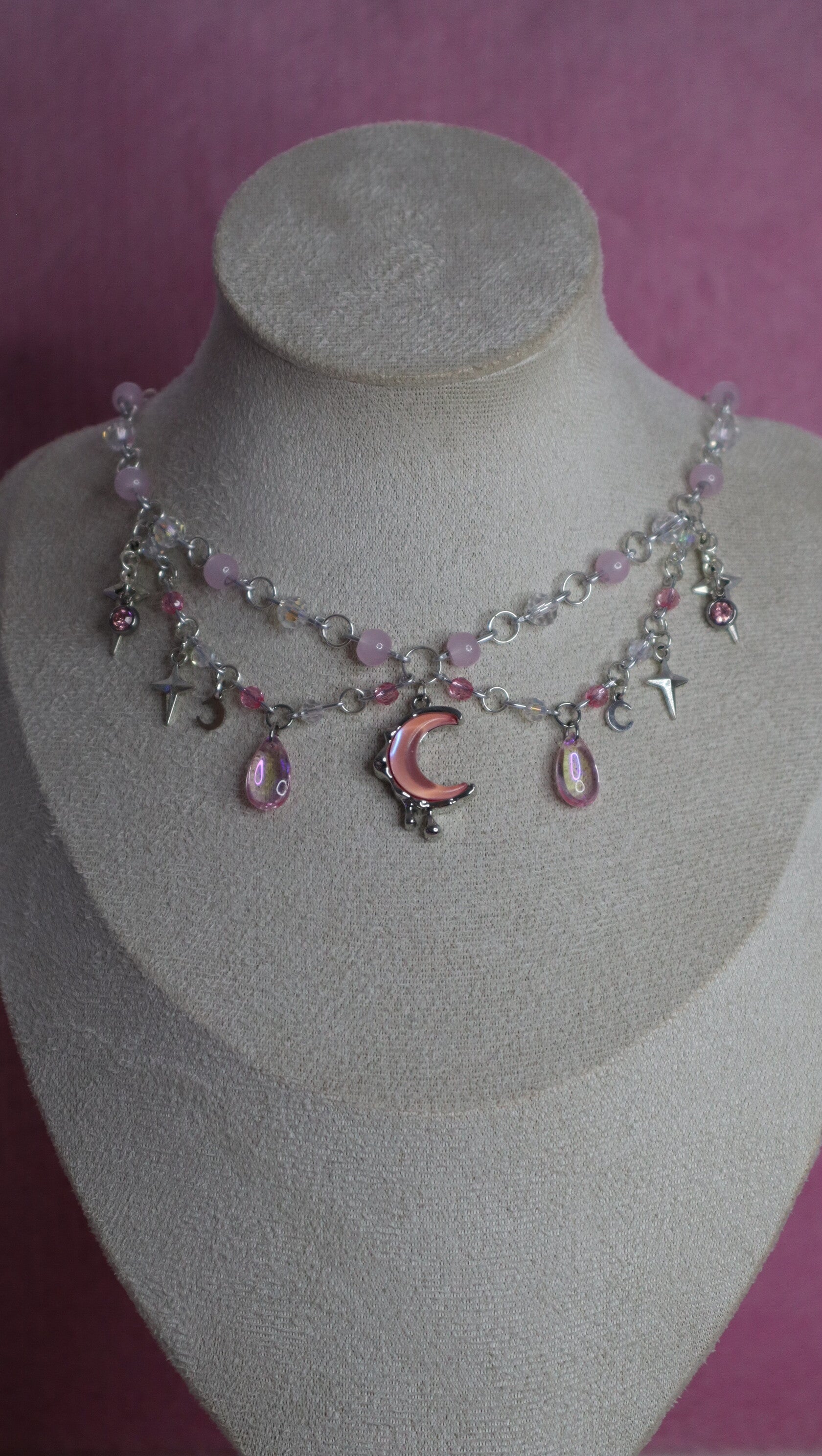 Silver and Pink Moon Necklace