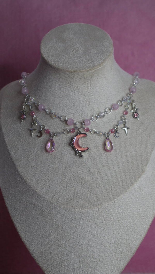 Silver and Pink Moon Necklace