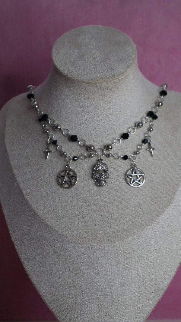 Silver and Black Skull Necklace