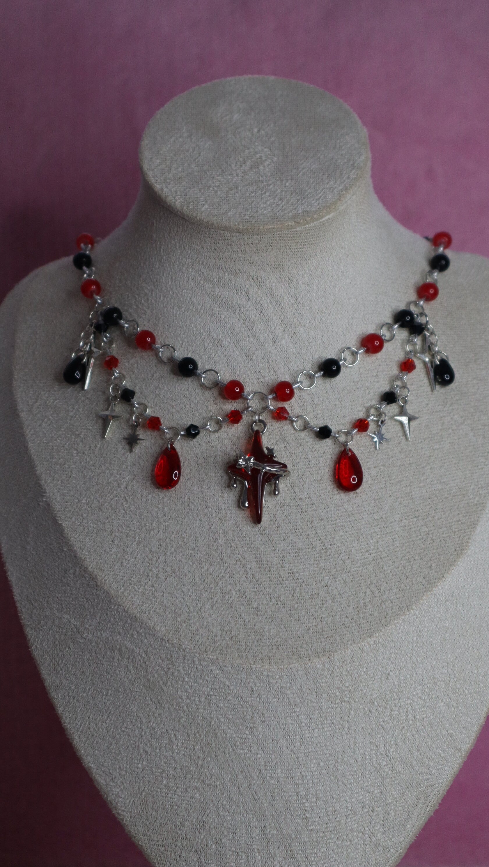 Silver Black and Red Necklace