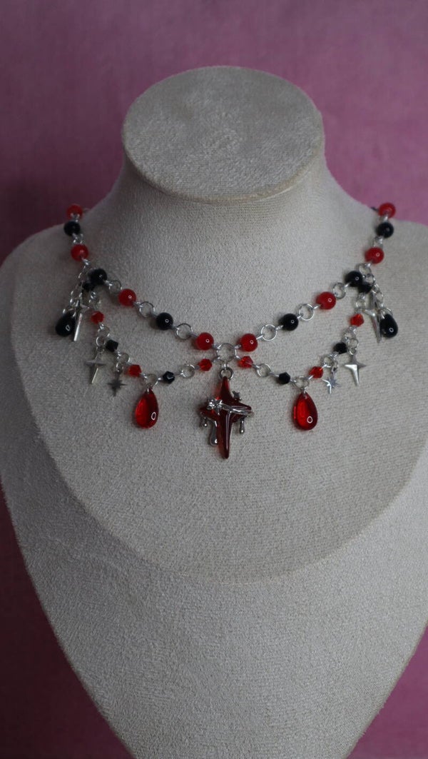 Silver Black and Red Necklace