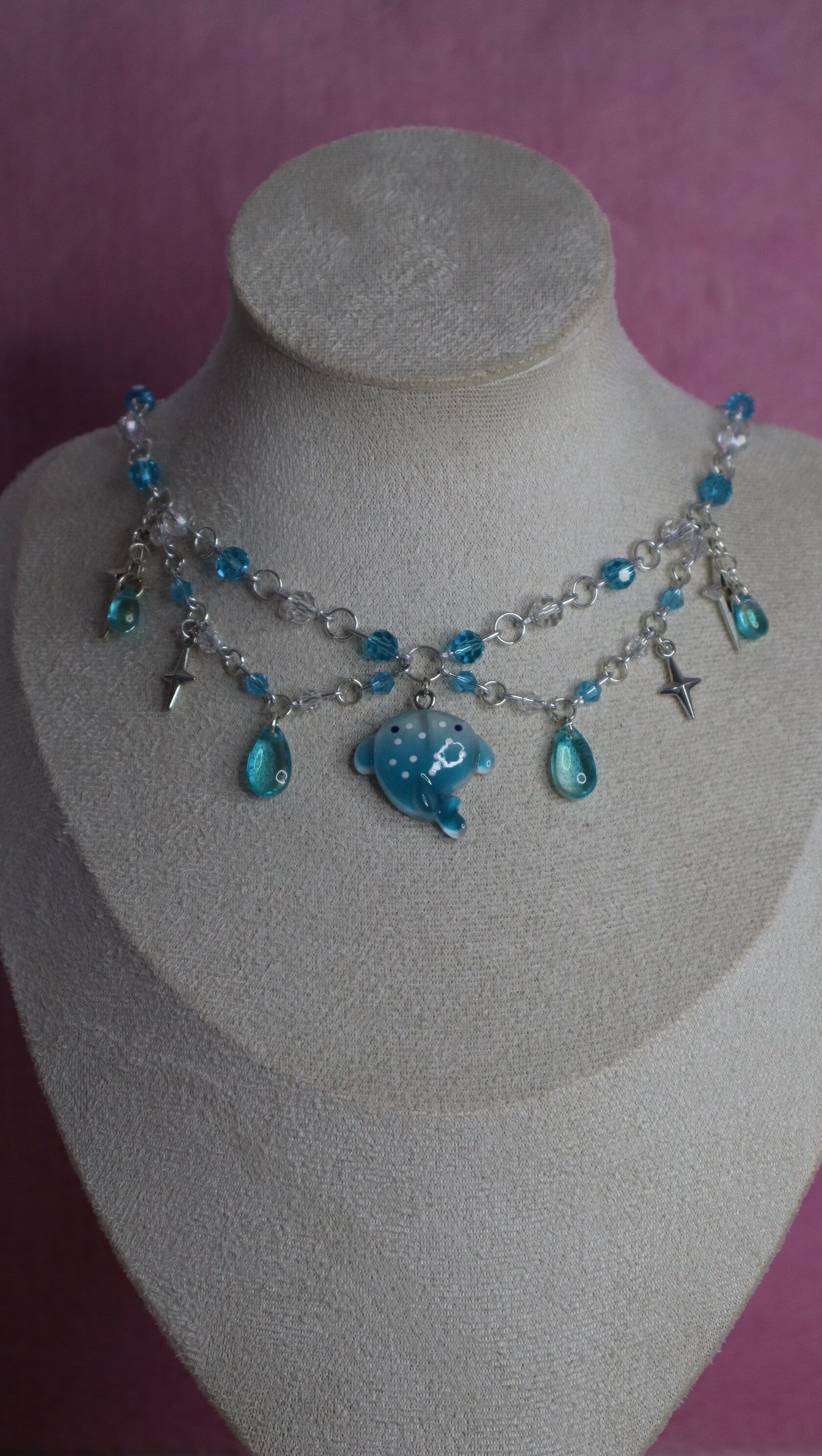 Silver and Blue Fish Necklace