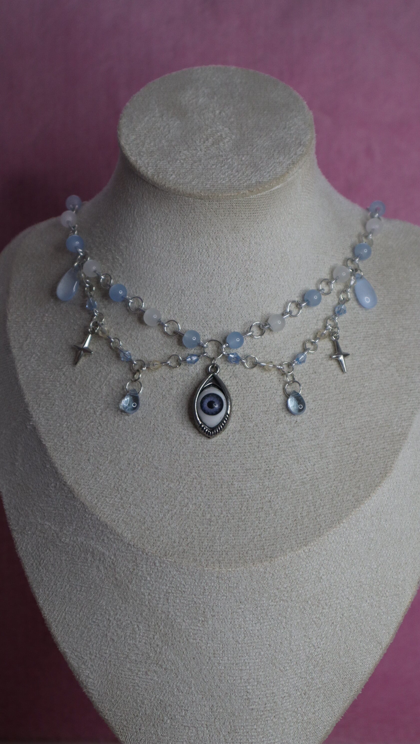Silver and Blue Eyeball Necklace