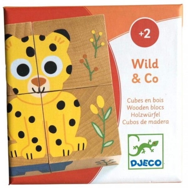 Djeco houten blokpuzzel wilde dieren