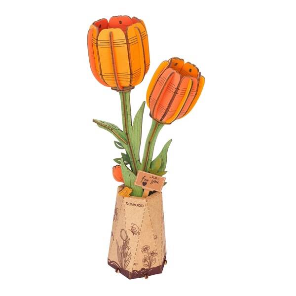 Robotime houten bloem oranje tulp