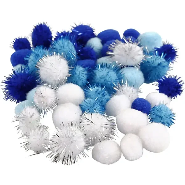 Blauw/wit mix pompons 15-20mm (48 stuks)