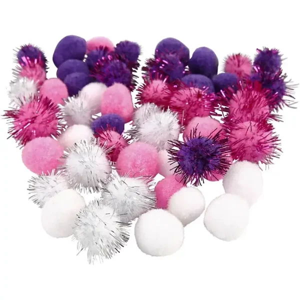 Paars/roze mix pompons 15-20mm (48 stuks)