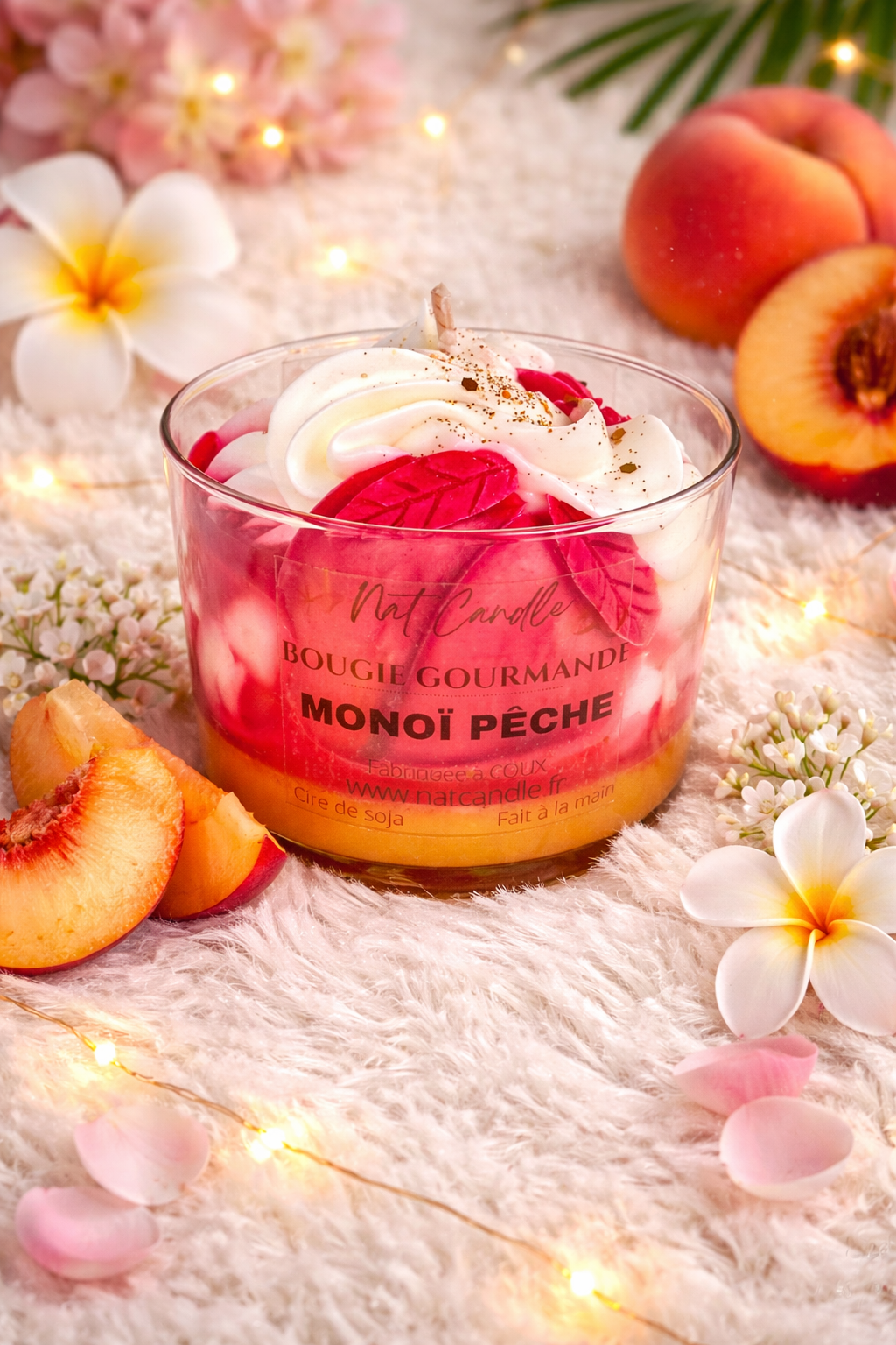 Bougie gourmande "Monoï pêche"
