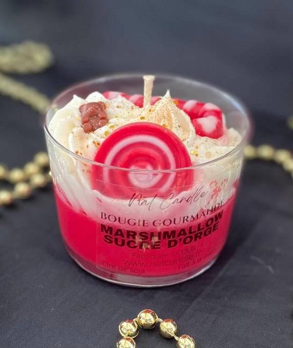 🕯️ Bougie Gourmande “Sucre d’Orge & Marshmallow” – Collection de Noël 🍭