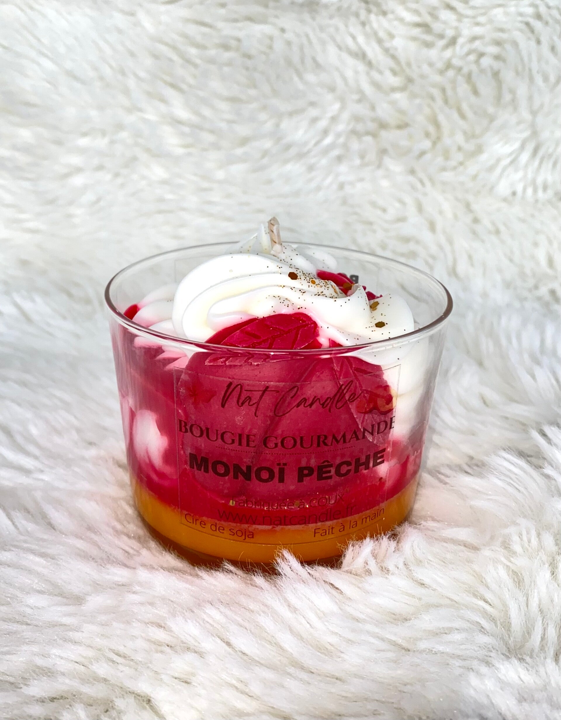 Bougie gourmande "Monoï pêche"