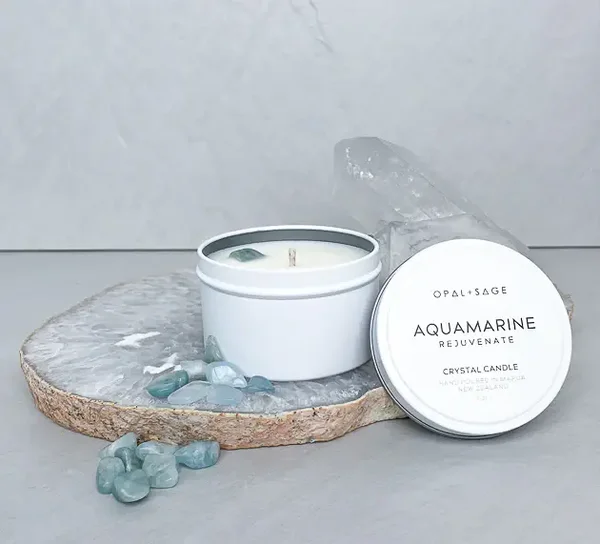 Opal & Sage | Aquamarine Crystal Candle