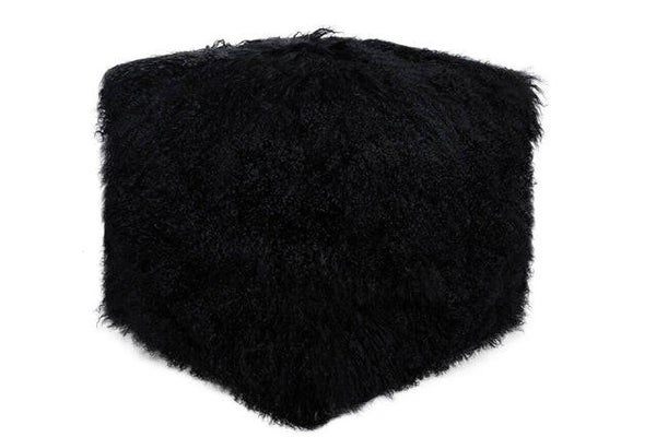Tibetan Lamb Fur Pouf - Black