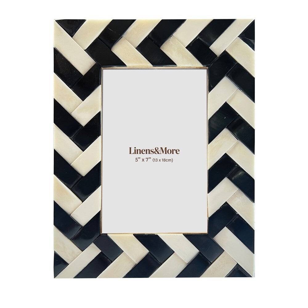 Braided Black & White Bone Resin Photo Frame