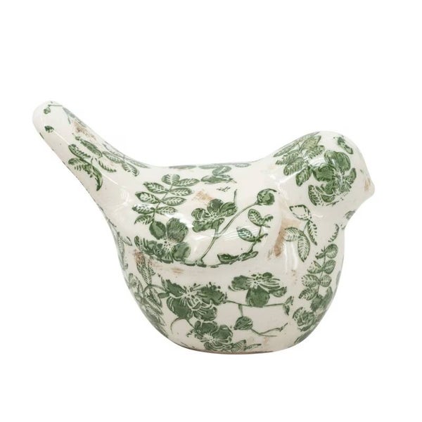Green Floral Ceramic Bird