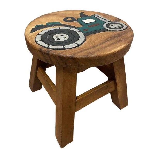 Wooden Kids Stool – Tractor Green