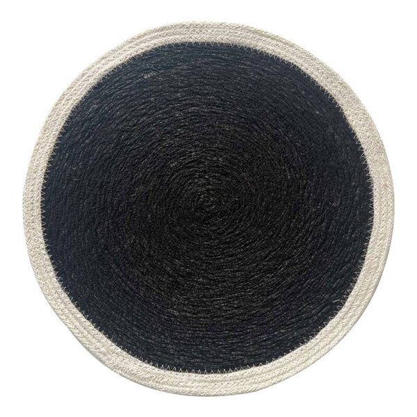 Seagrass | Jute Round Black Placemat with Cream Border