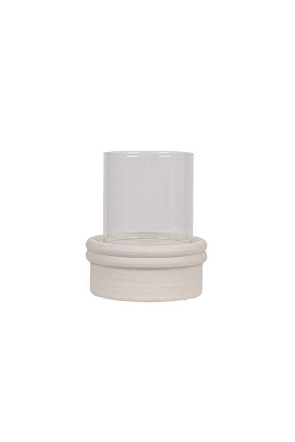 Low Taupe Candle Holder w/Glass - Large