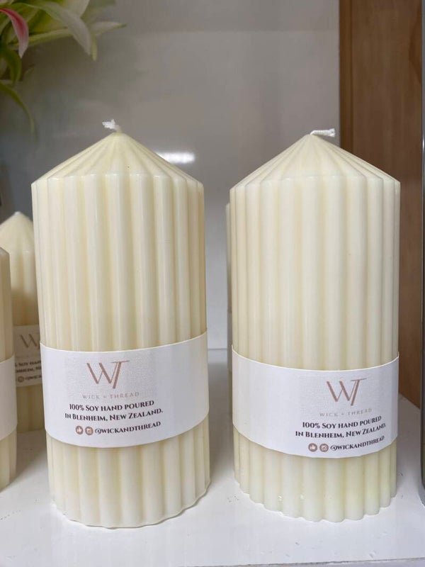 Wick + Thread | Wide Ribbed Pillar Candle - Large