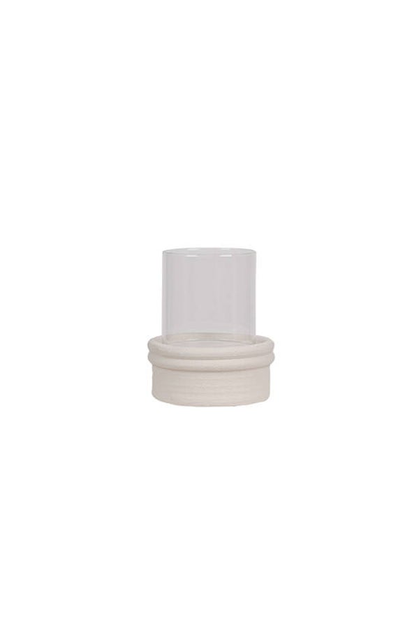Low Taupe Candle Holder w/Glass - Small