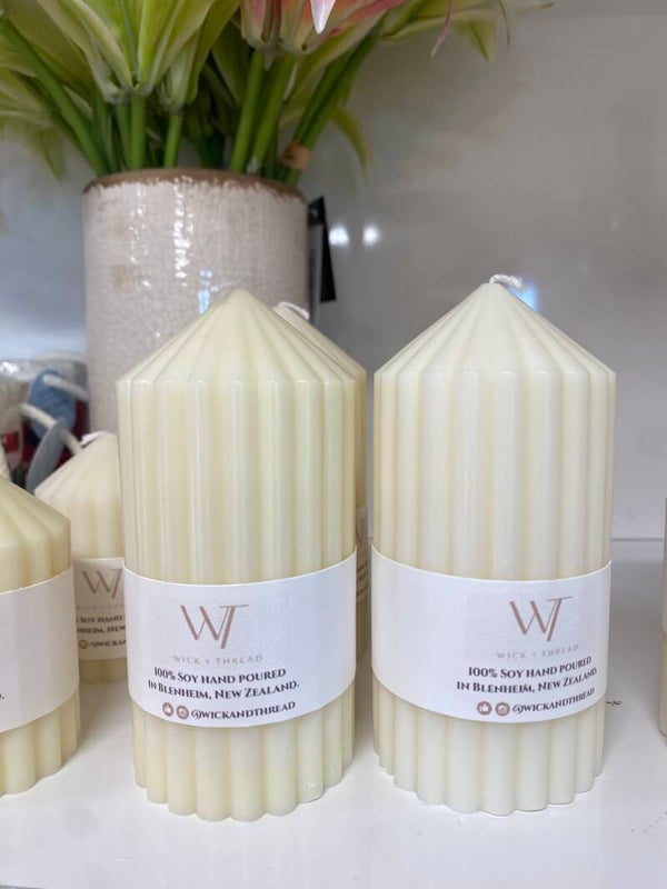 Wick + Thread | Wide Ribbed Pillar Candle - Medium