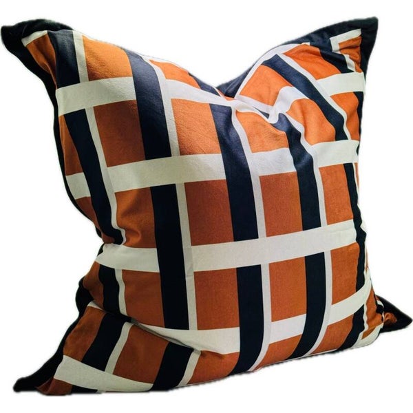Snugg & Co | Cushion Cover - Orange/Black/White check