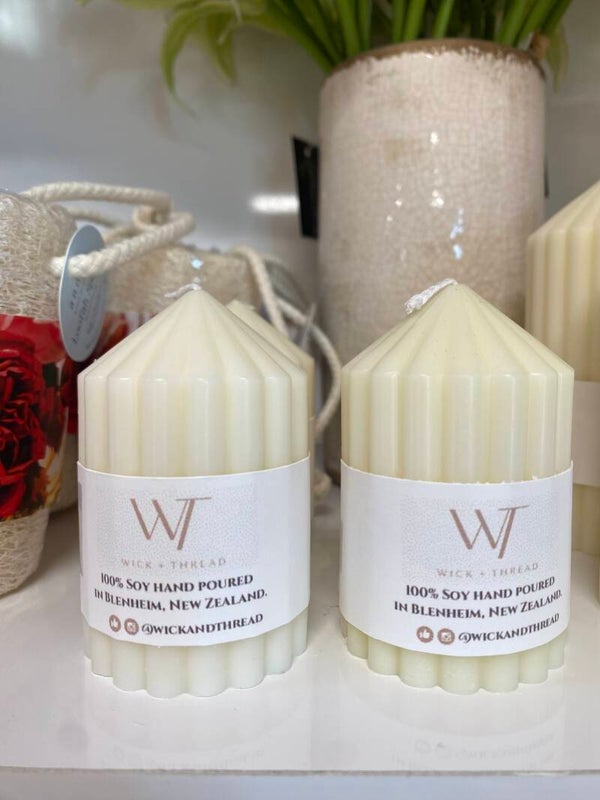 Wick + Thread | Wide Ribbed Pillar Candle - Small