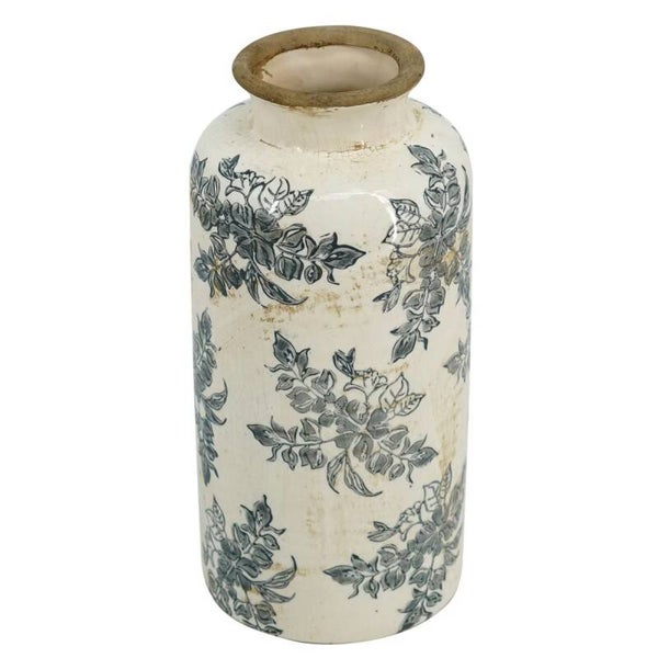 Vintage Vase - White Floral - narrow neck