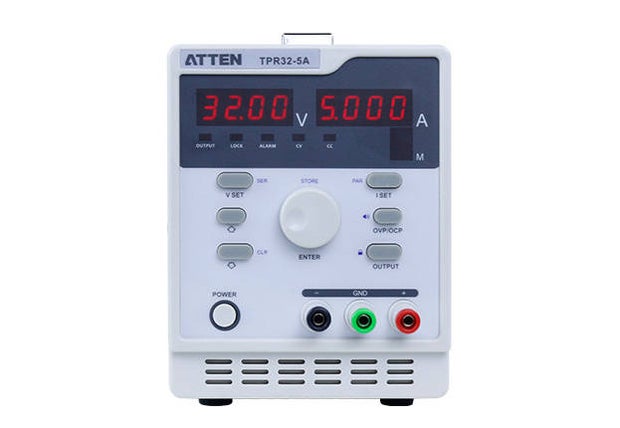 ATTEN TPR32-5A front three-quarter view showing the voltage and current meters