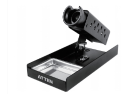 ATTEN S11 solder handle stand: steel base tray with the ATTEN logo, a stainless sponge tray and a ventilated cradle on an adjustable bracket