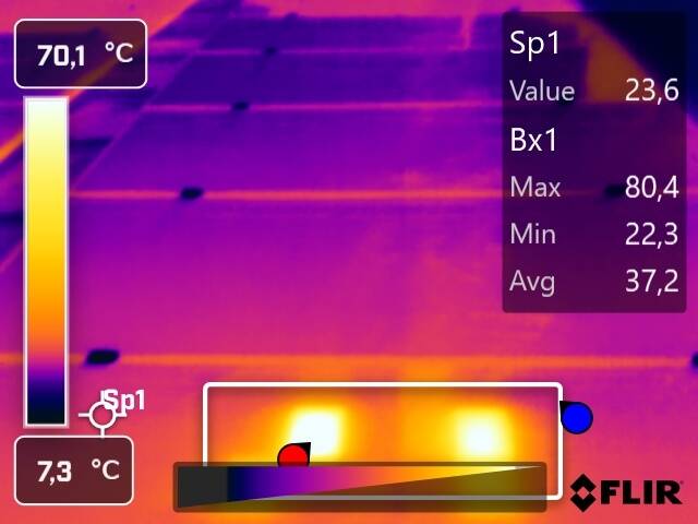 Hot spot rilevato con termografia su modulo fotovoltaico