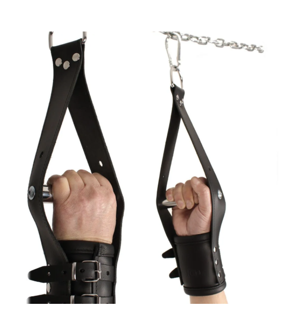 Deluxe Leather Suspension Handcuffs - Black
