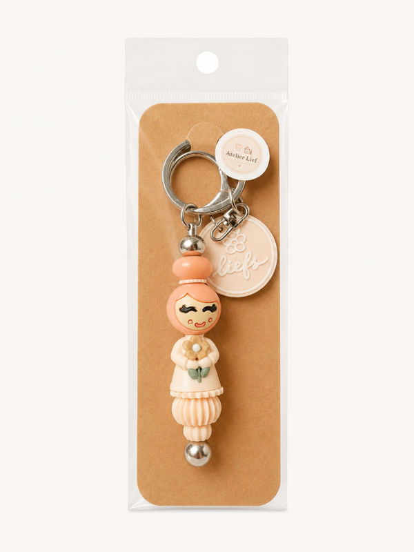 Popje sleutelhanger | Bloem - Perzik