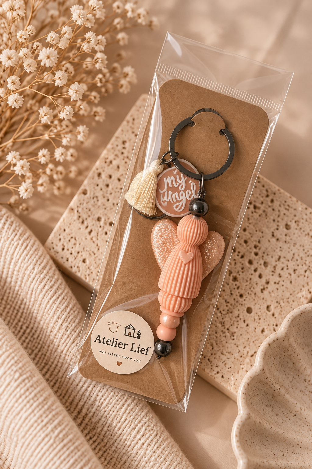 Sleutelhanger | Lief gebaar - Champagne