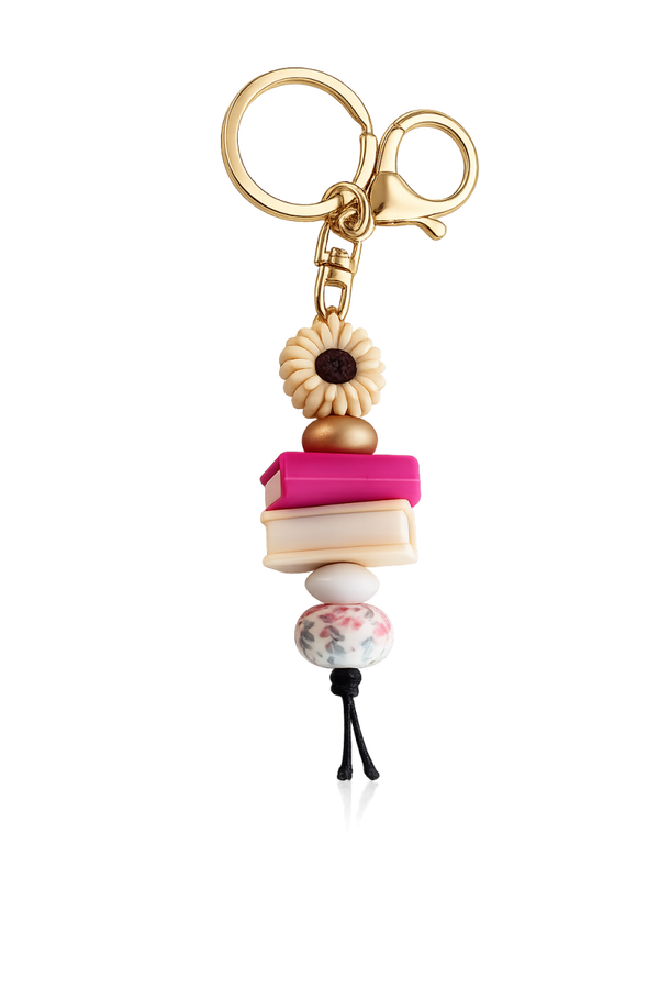 Sleutelhanger | Boek - Fuchsia/Beige