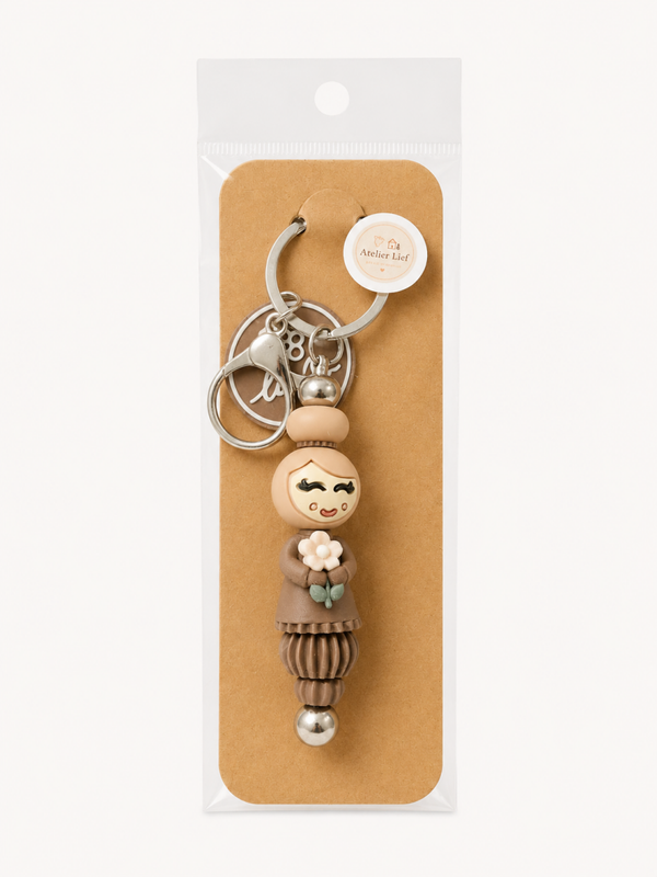 Popje sleutelhanger | Bloem - Taupe