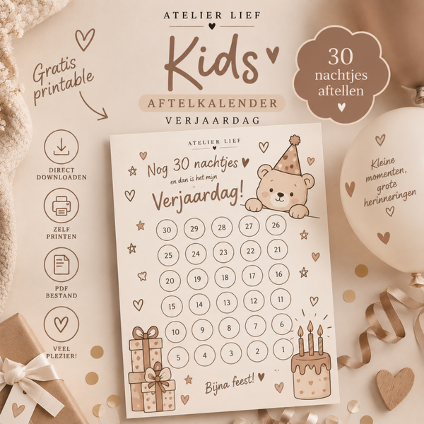 Atelier lief Kids | Aftelkalender - Verjaardag
