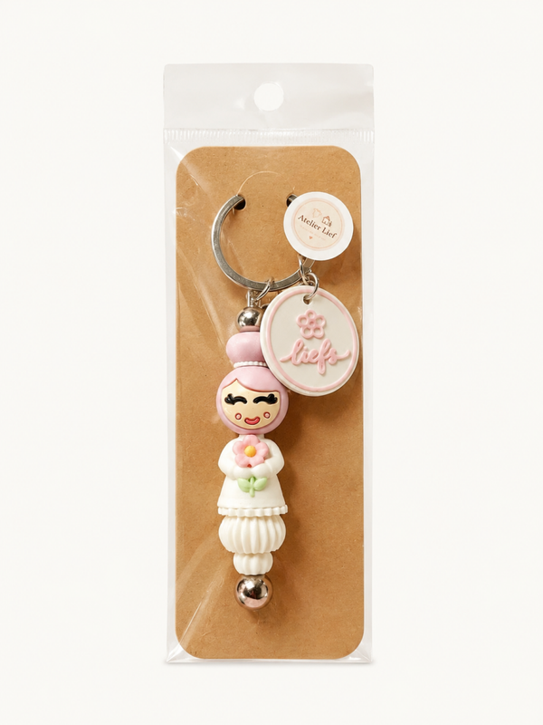 Popje sleutelhanger | Bloem - Roze