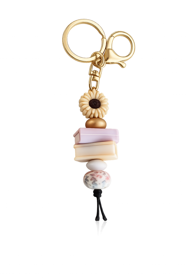 Sleutelhanger | Boek - Paars/Beige