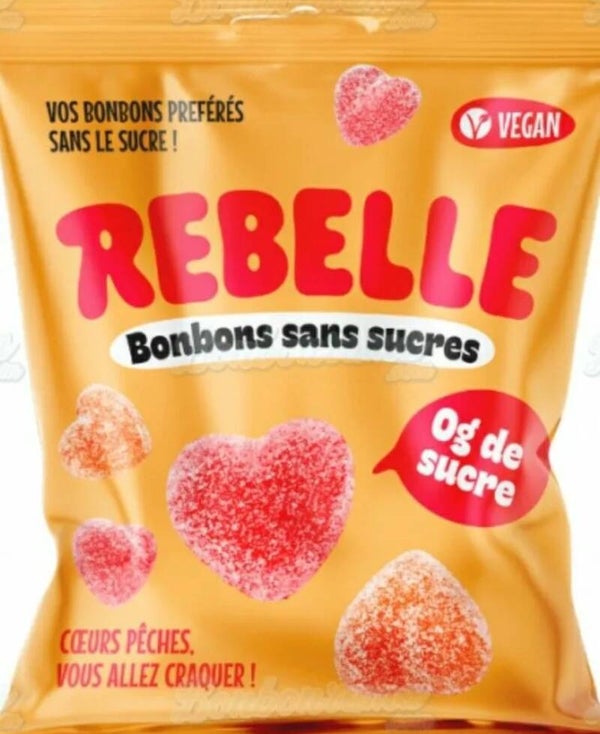 Bonbon sans sucre de la marque rebelle en forme de cœur sucré 50g ( 2 euros les sachet)